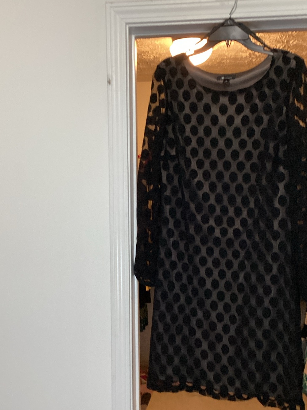 AB Studio Black Polka Dot Sheer Long-Sleeve Dress